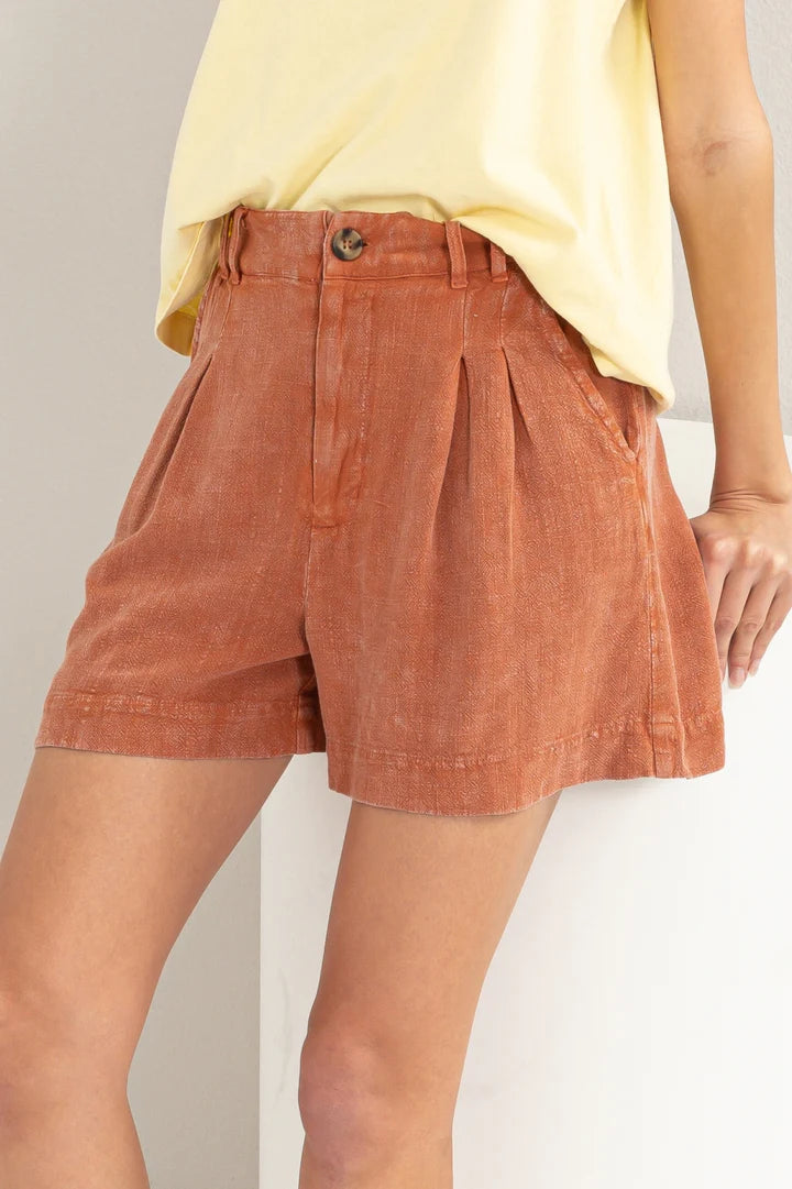 Linen Shorts in Baked Clay