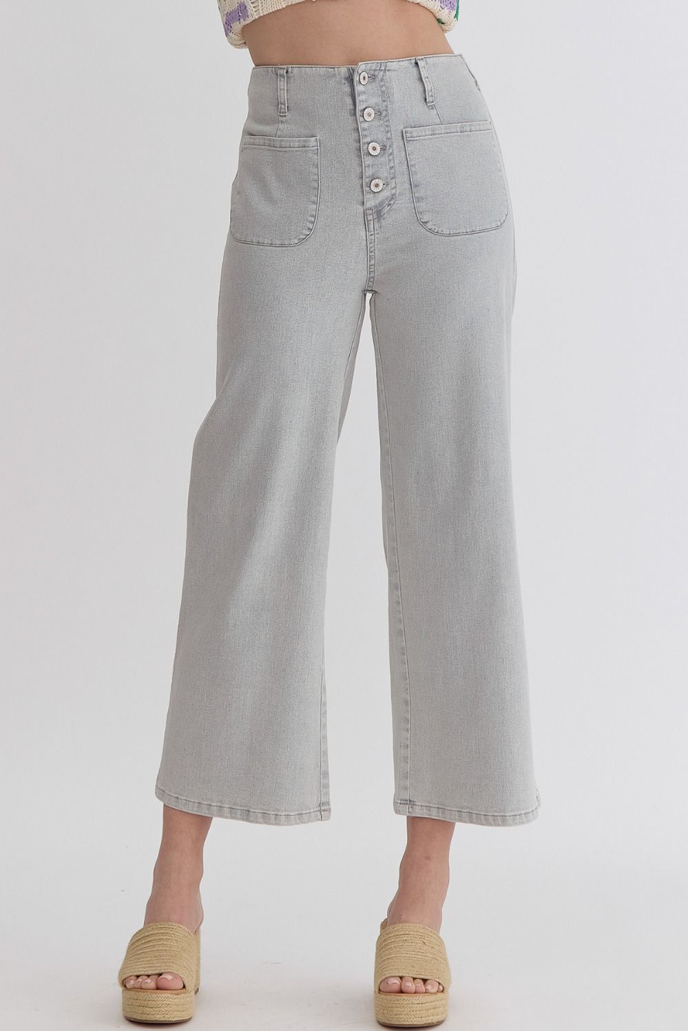 High Waisted Wide Leg Pants in Cool Grey
