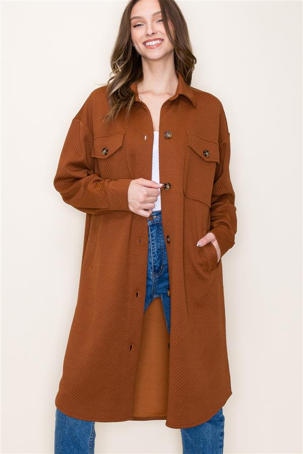 Textured Long Jacket in Cognac