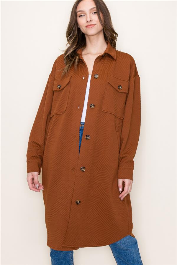 Textured Long Jacket in Cognac