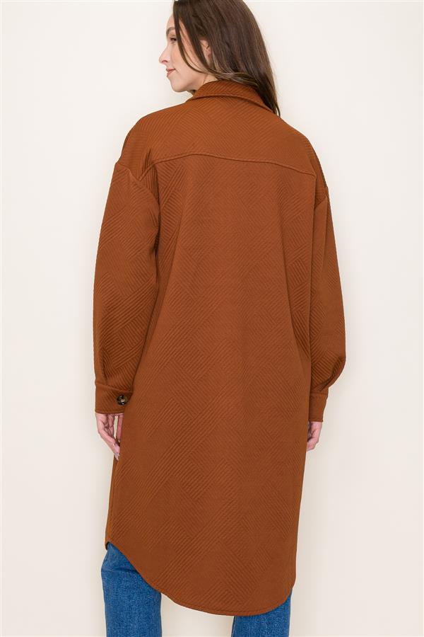 Textured Long Jacket in Cognac