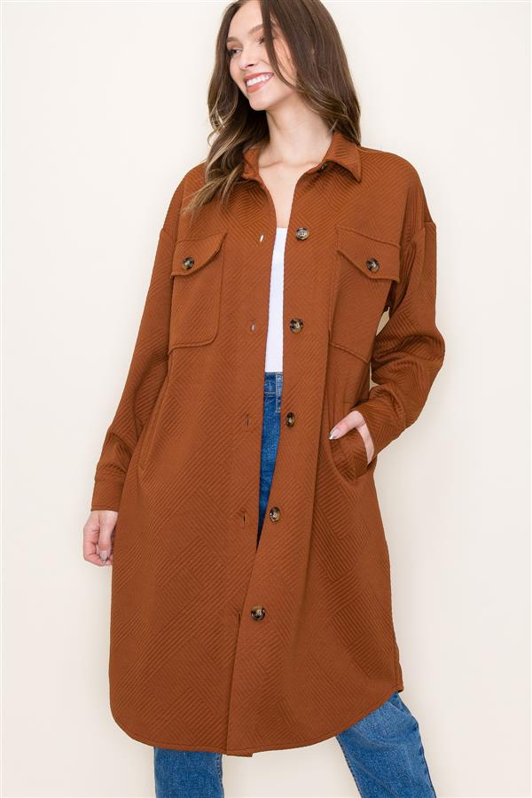 Textured Long Jacket in Cognac