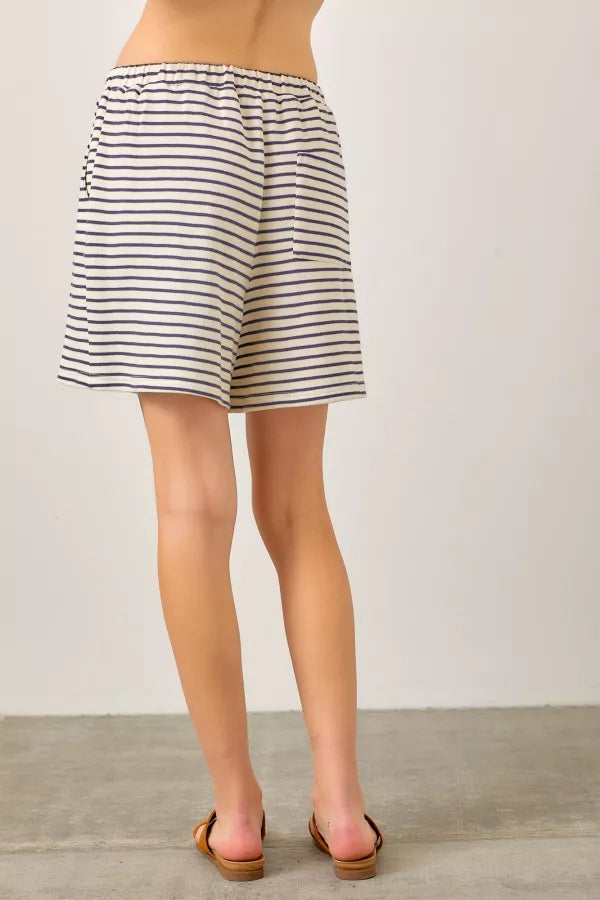 Cream and Navy Striped Knit Shorts