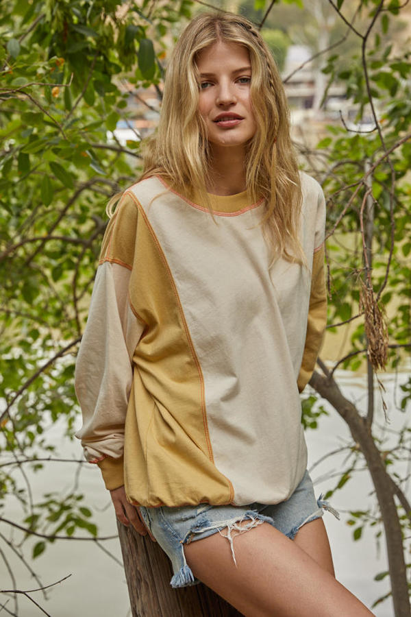 Knit Cotton Jersey Colorblock Cream/Mustard