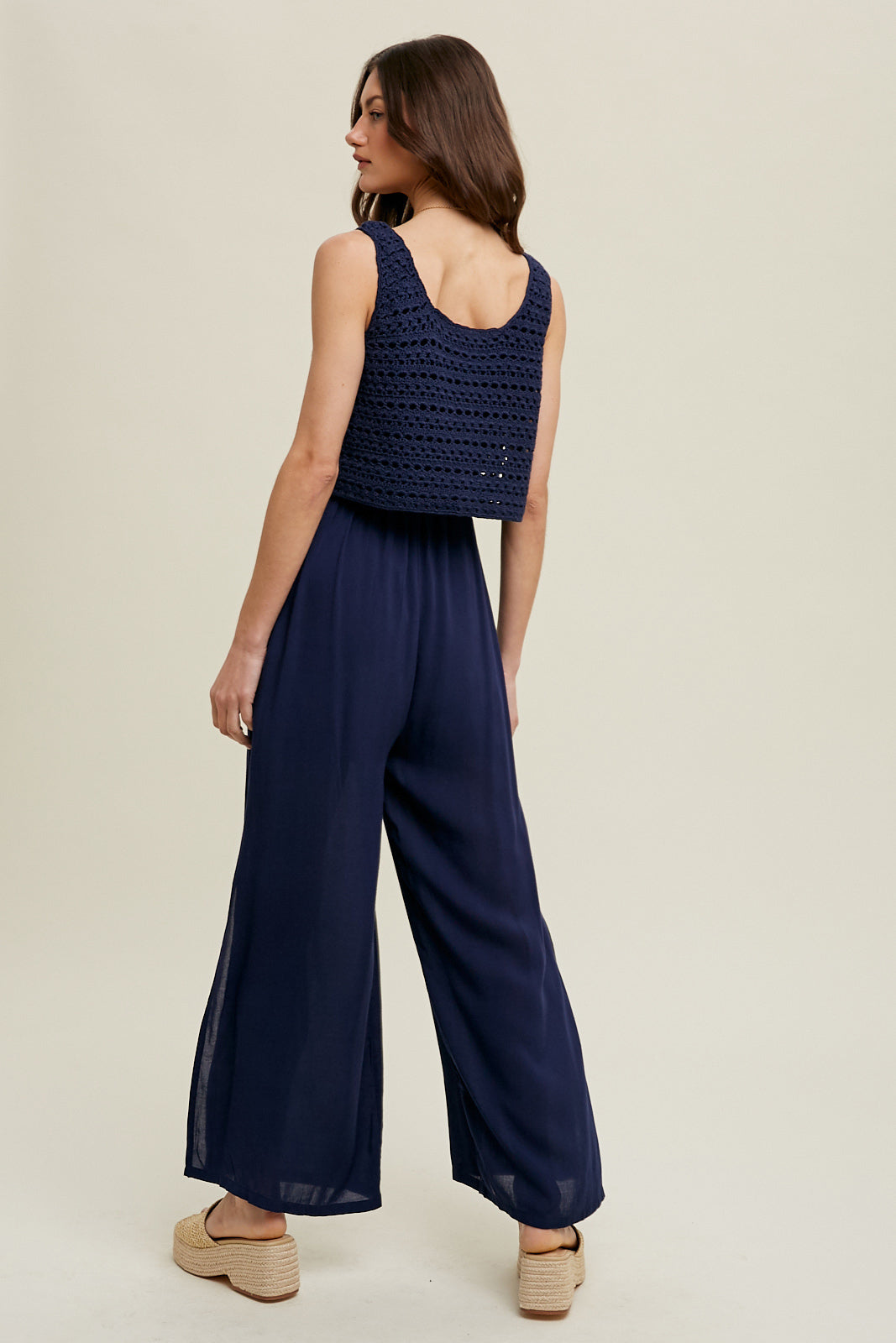 Crochet Detail Jumpsuit in Navy