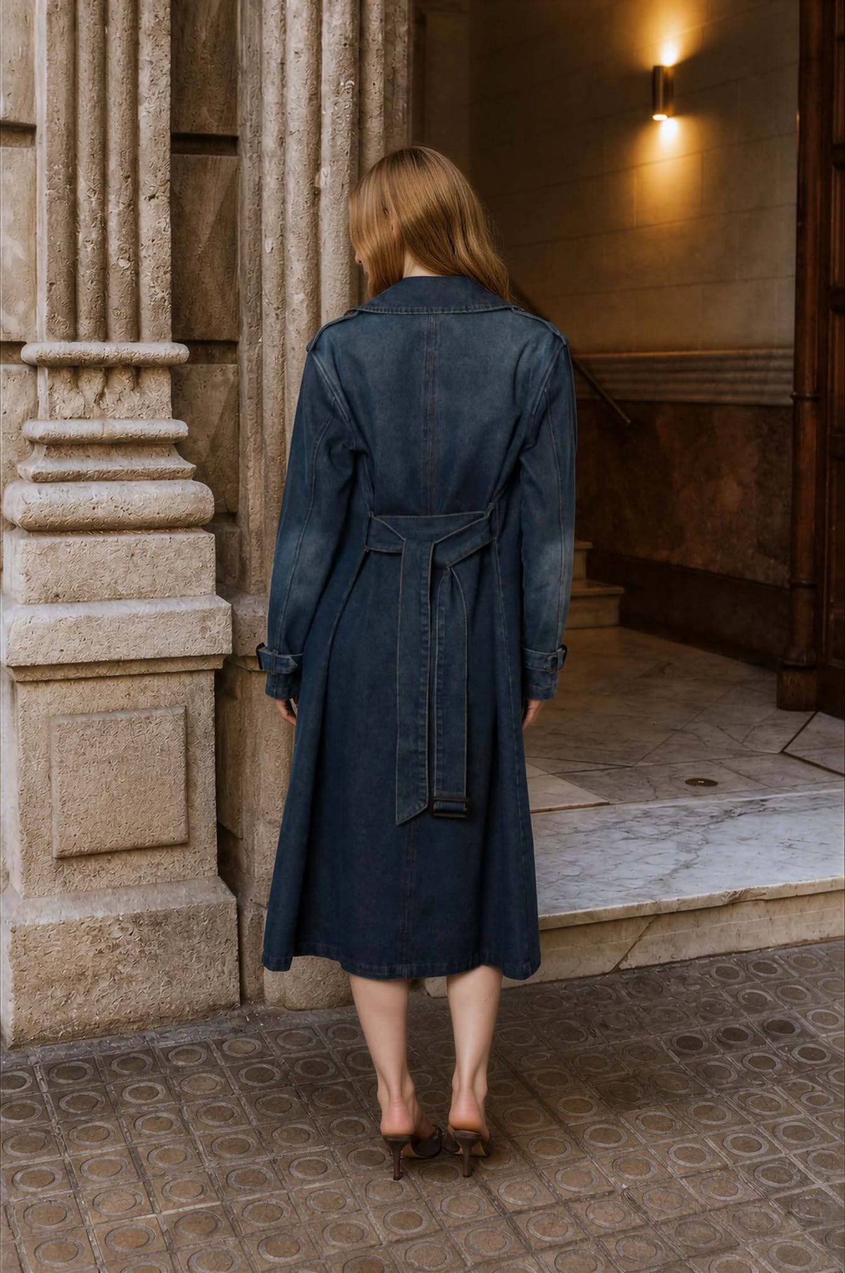 NOTCH COLLAR DENIM TRENCH COAT