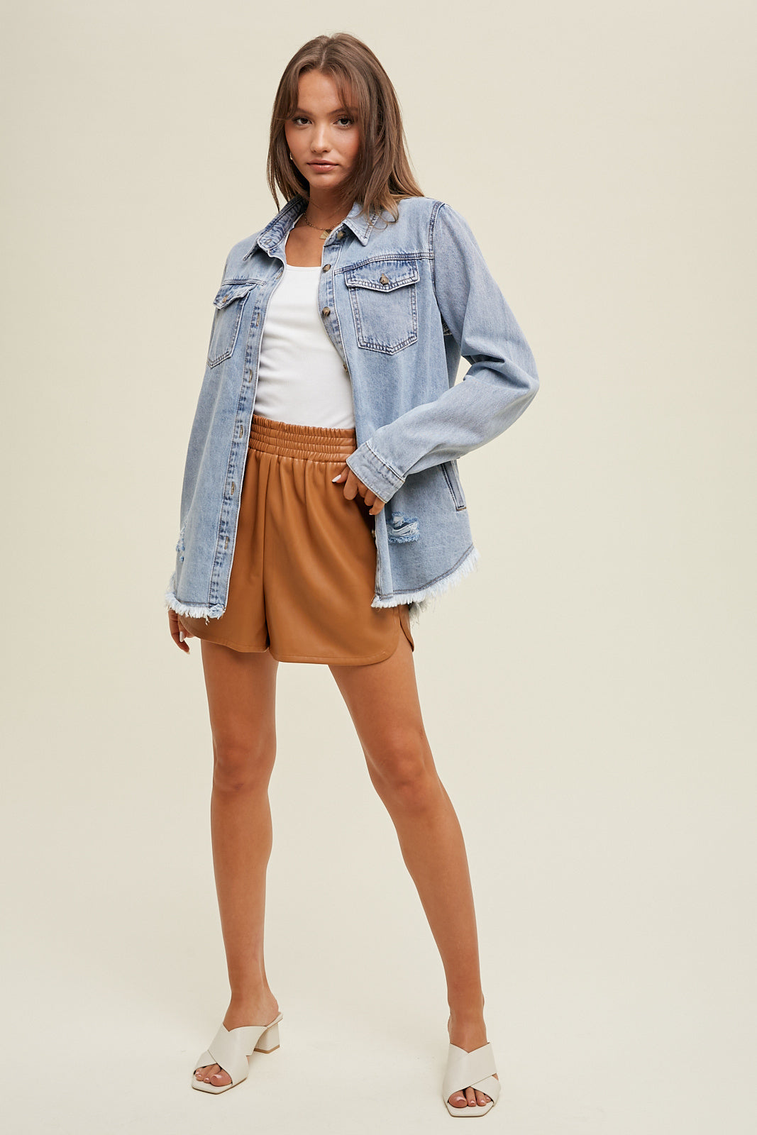 Distressed Denim shacket