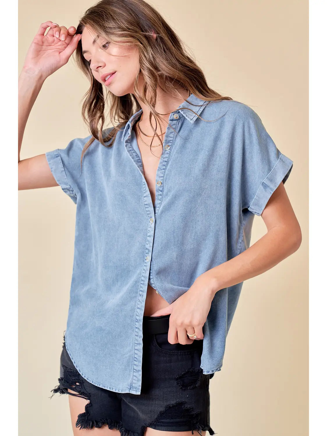 Short sleeve denim top