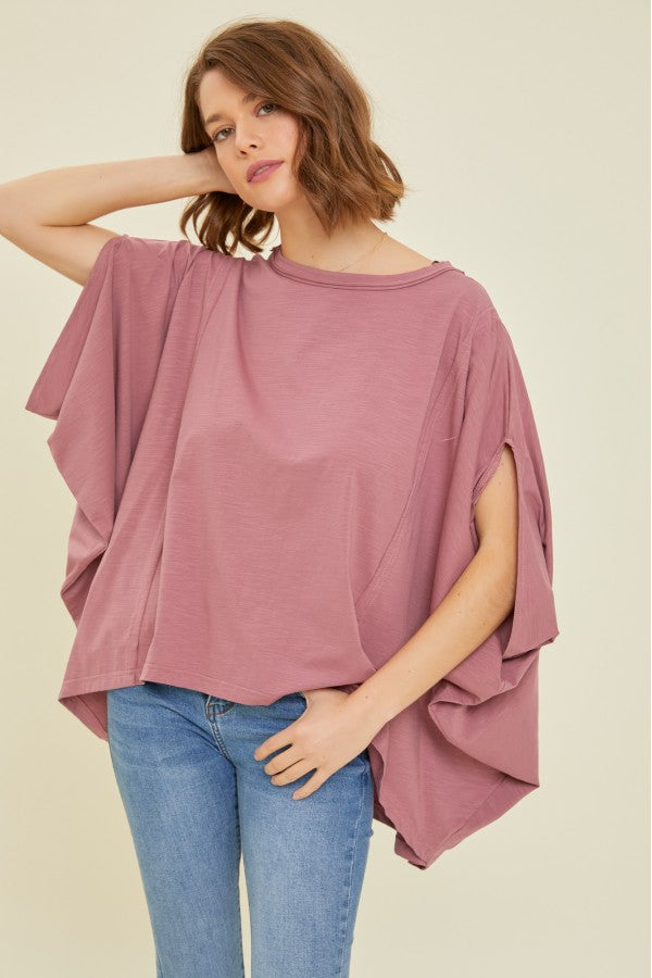 Oversized Draped Sleeve Top in Light Plum