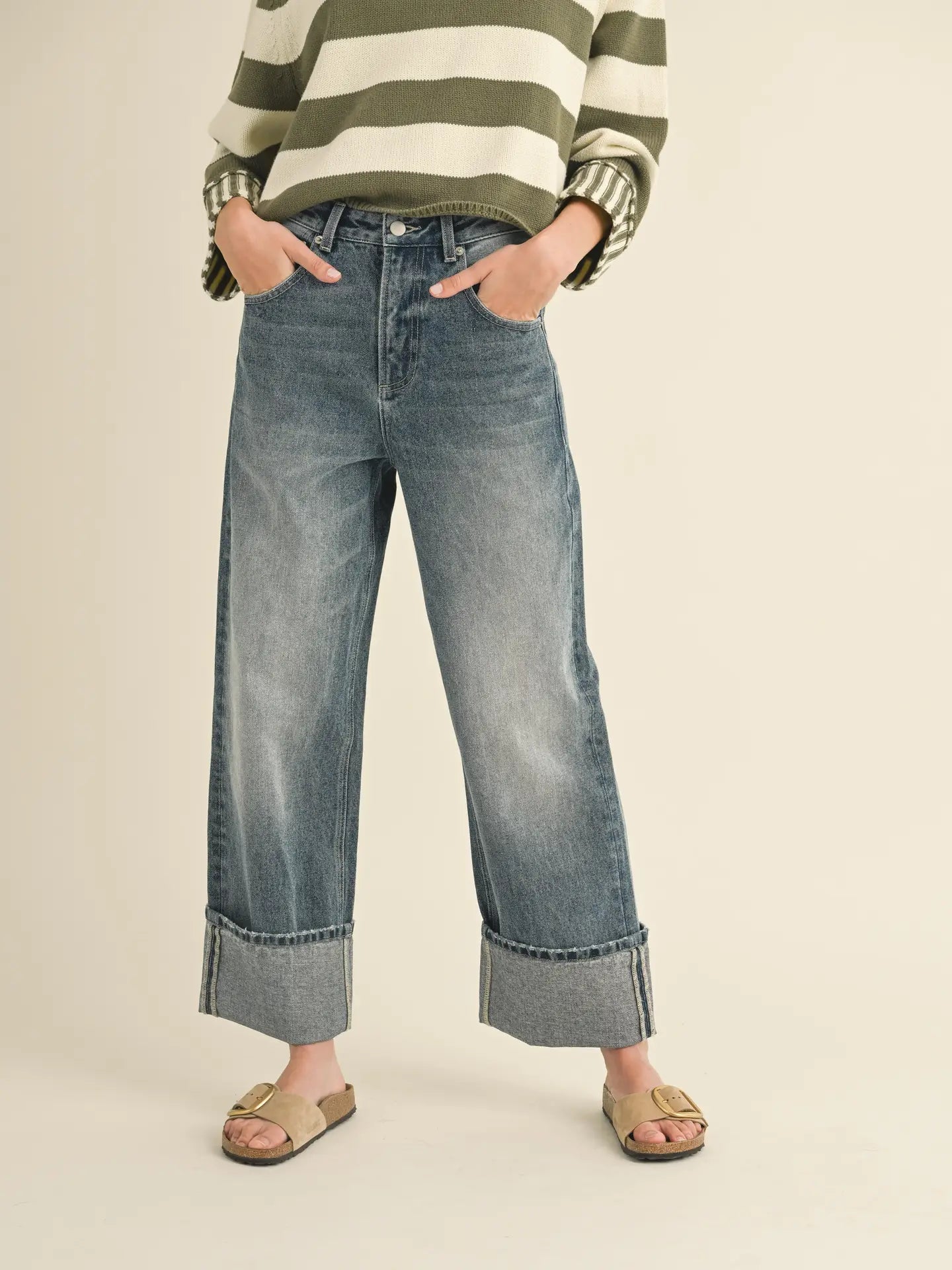 Straight Leg Cuffed Hem Denim by Miou Muse
