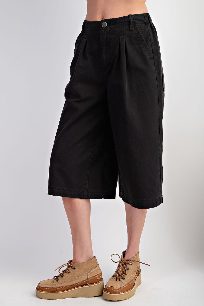 Twill Midi Wide Pants in Black