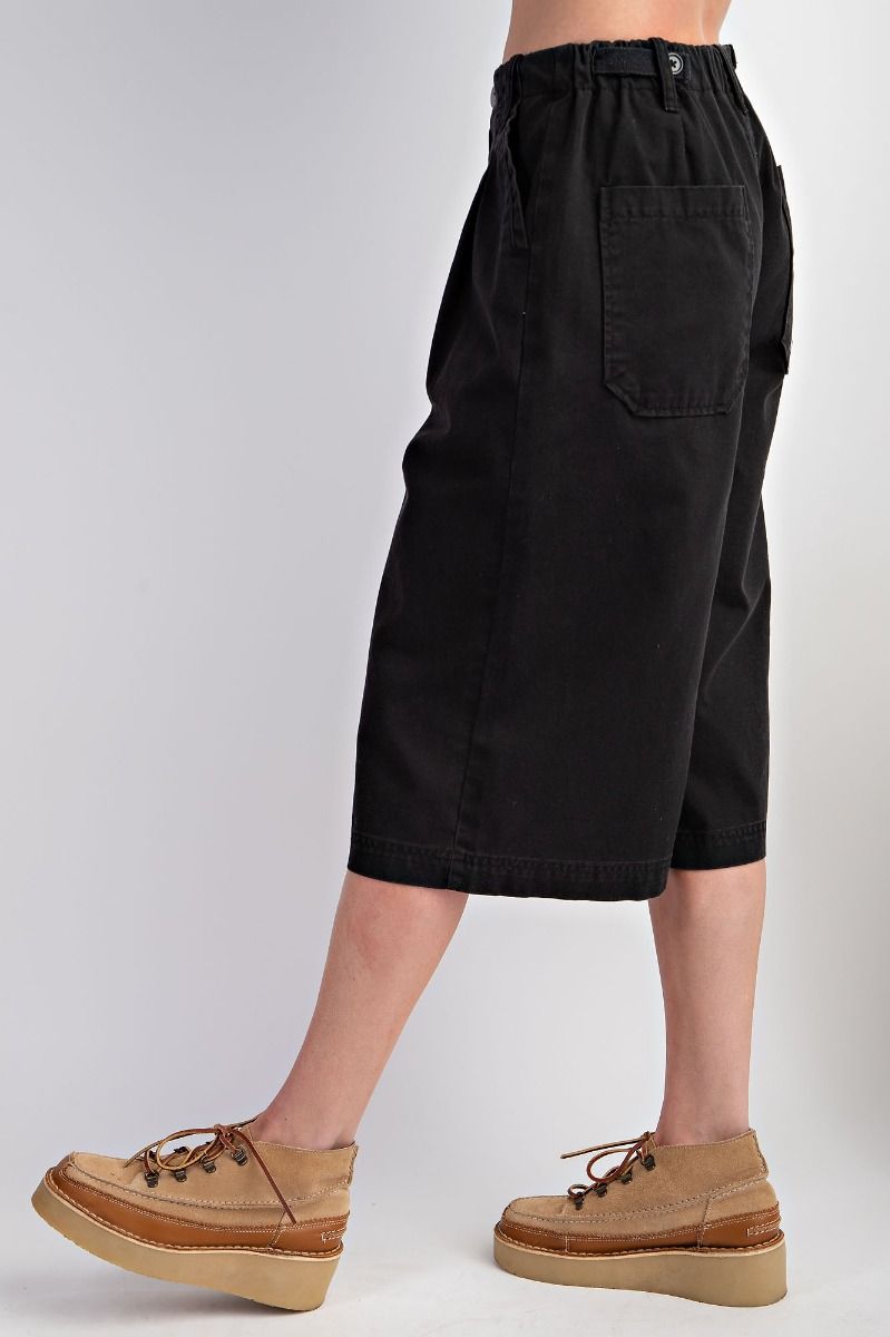 Twill Midi Wide Pants in Black