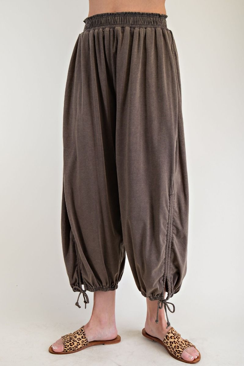 Mineral Washed Tie Hem Detail Pants in Ash