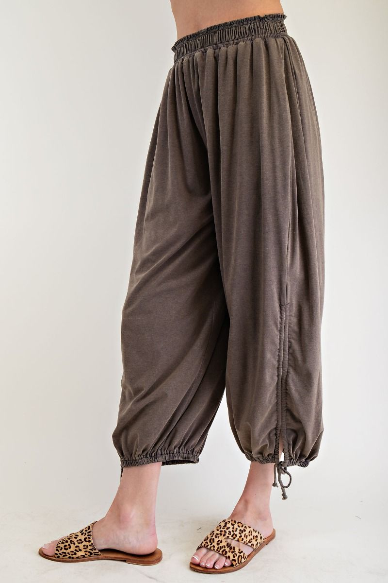 Mineral Washed Tie Hem Detail Pants in Ash