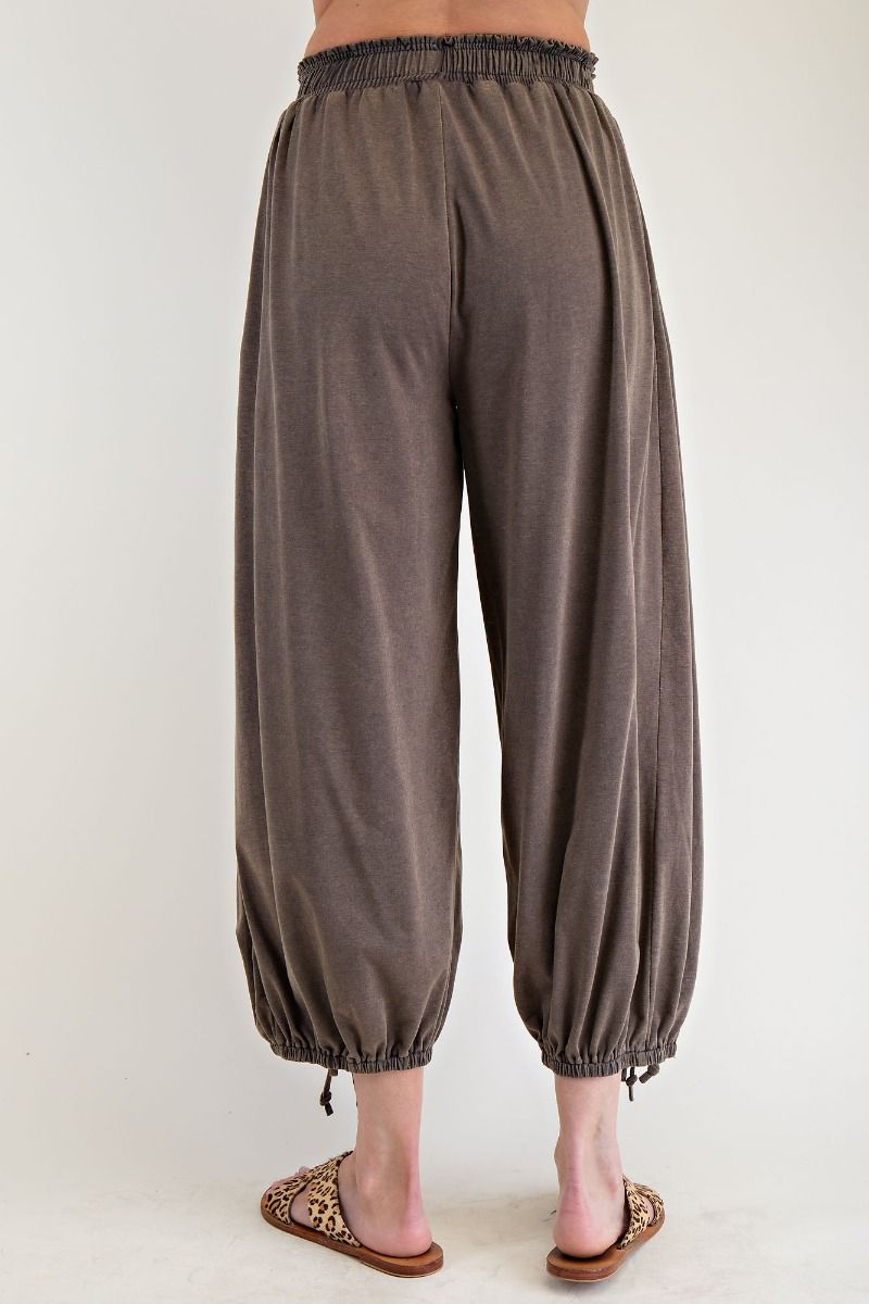 Mineral Washed Tie Hem Detail Pants in Ash