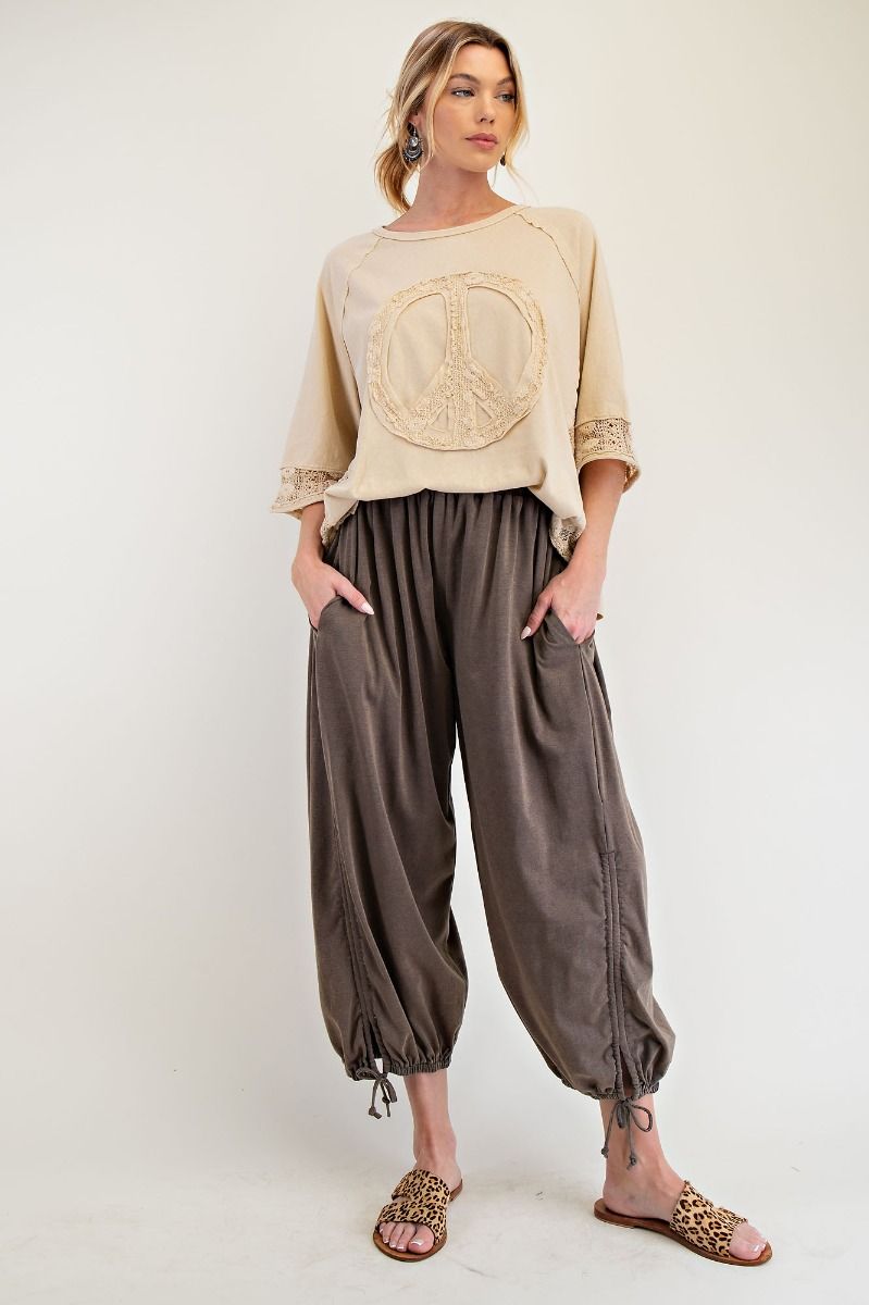Mineral Washed Tie Hem Detail Pants in Ash