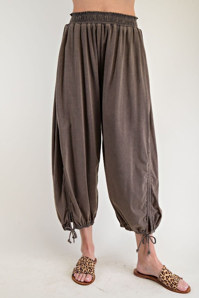 Mineral Washed Tie Hem Detail Pants in Ash