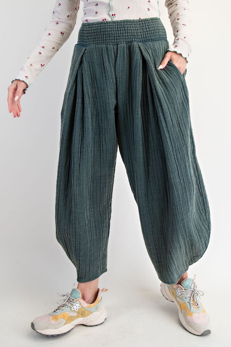 Cotton Gauze Tulip Pants in Pacific Green