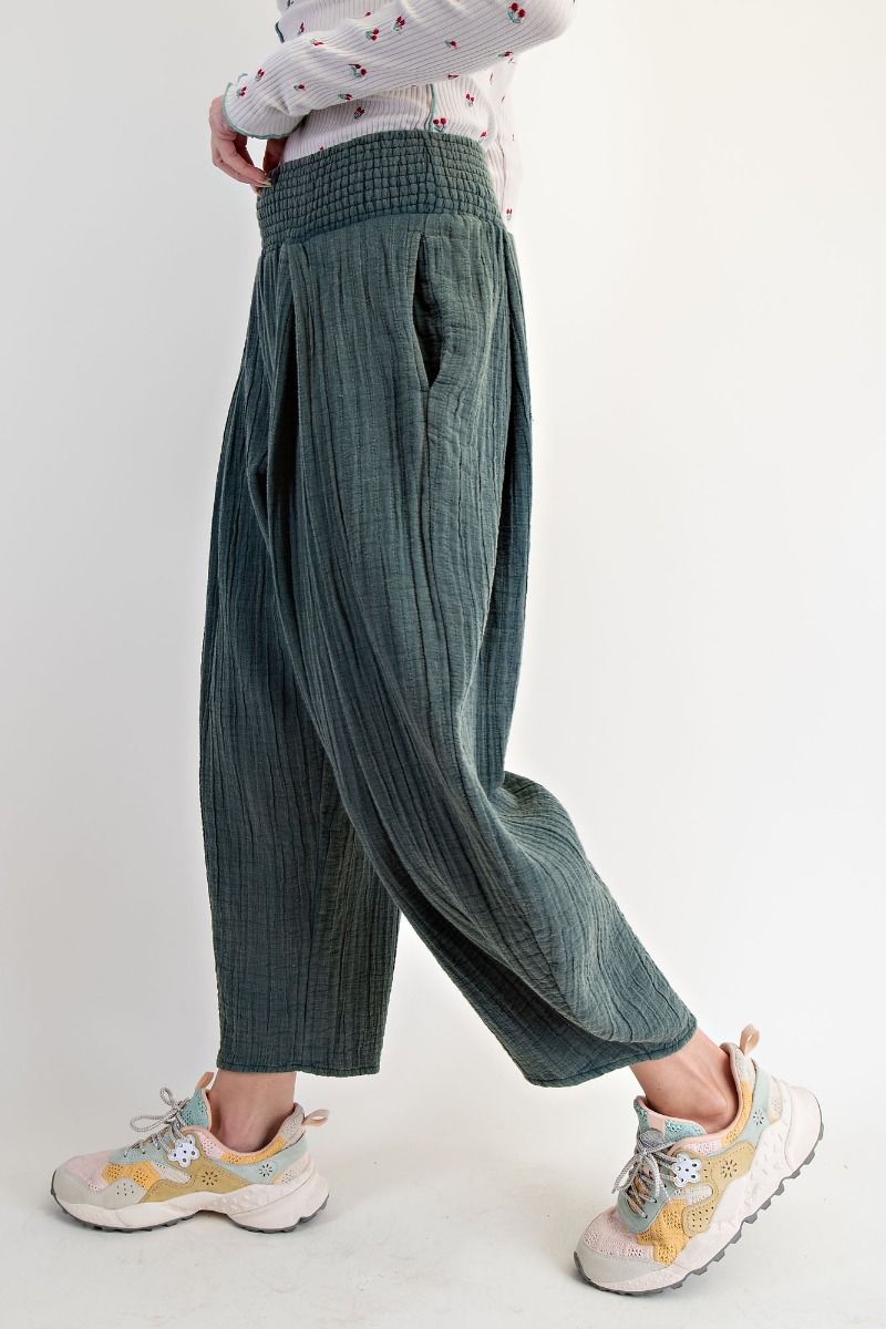 Cotton Gauze Tulip Pants in Pacific Green