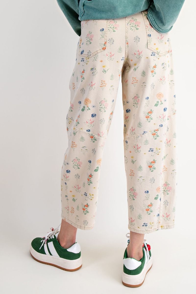 Floral Washed Twill Barrel Pants