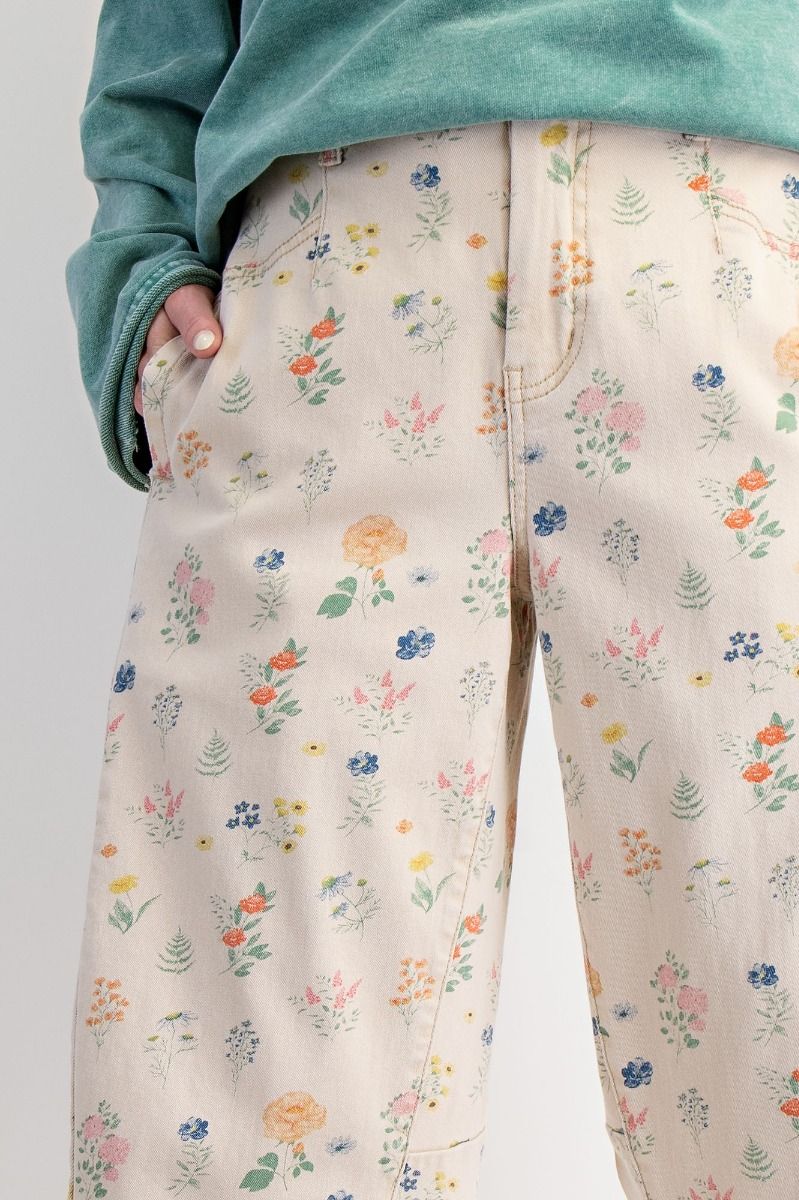 Floral Washed Twill Barrel Pants
