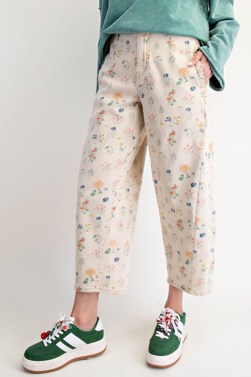 Floral Washed Twill Barrel Pants