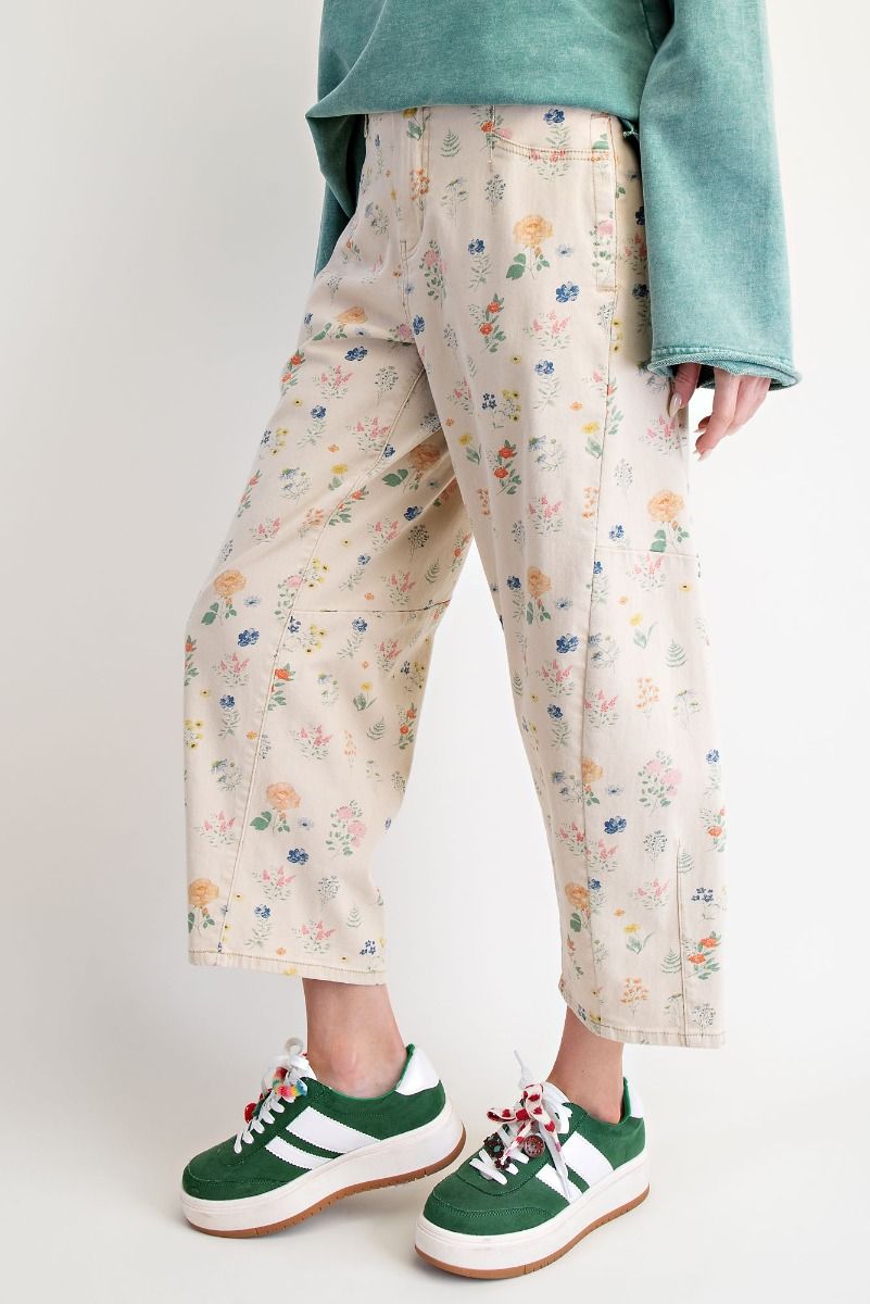 Floral Washed Twill Barrel Pants
