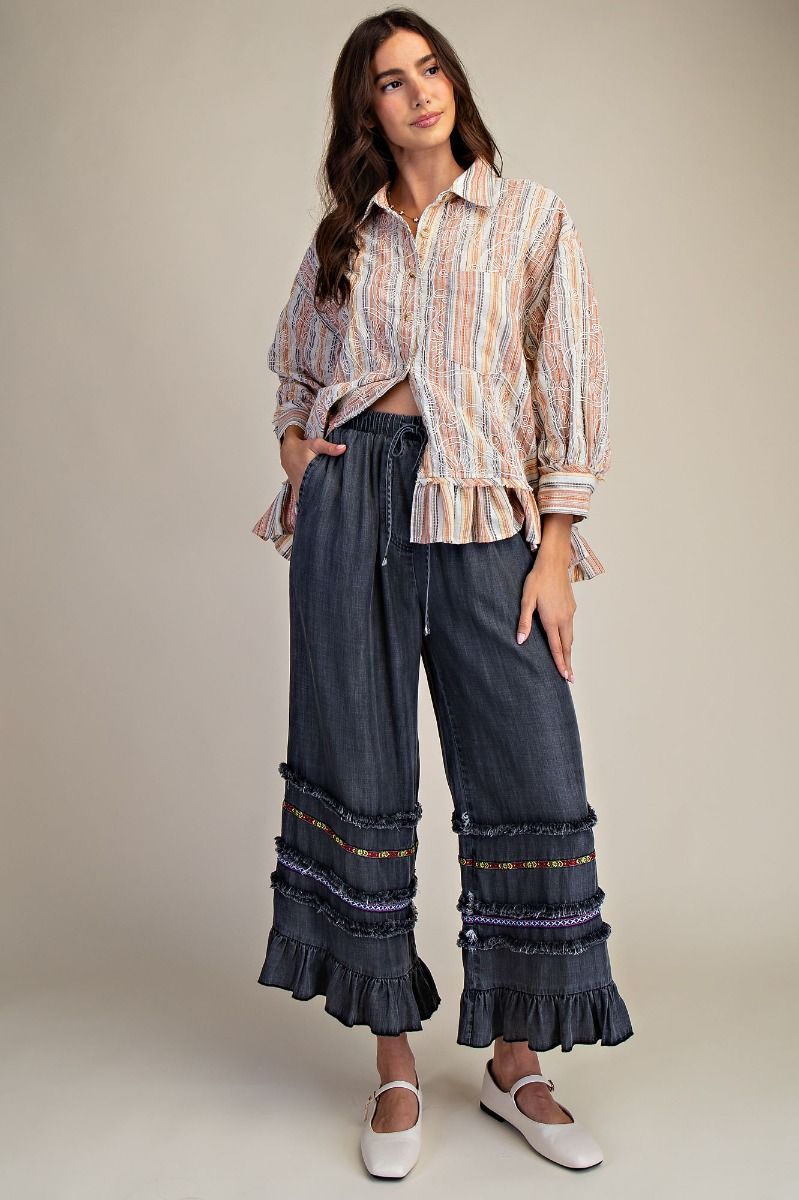 Ruffled Bottom Chambray Pants