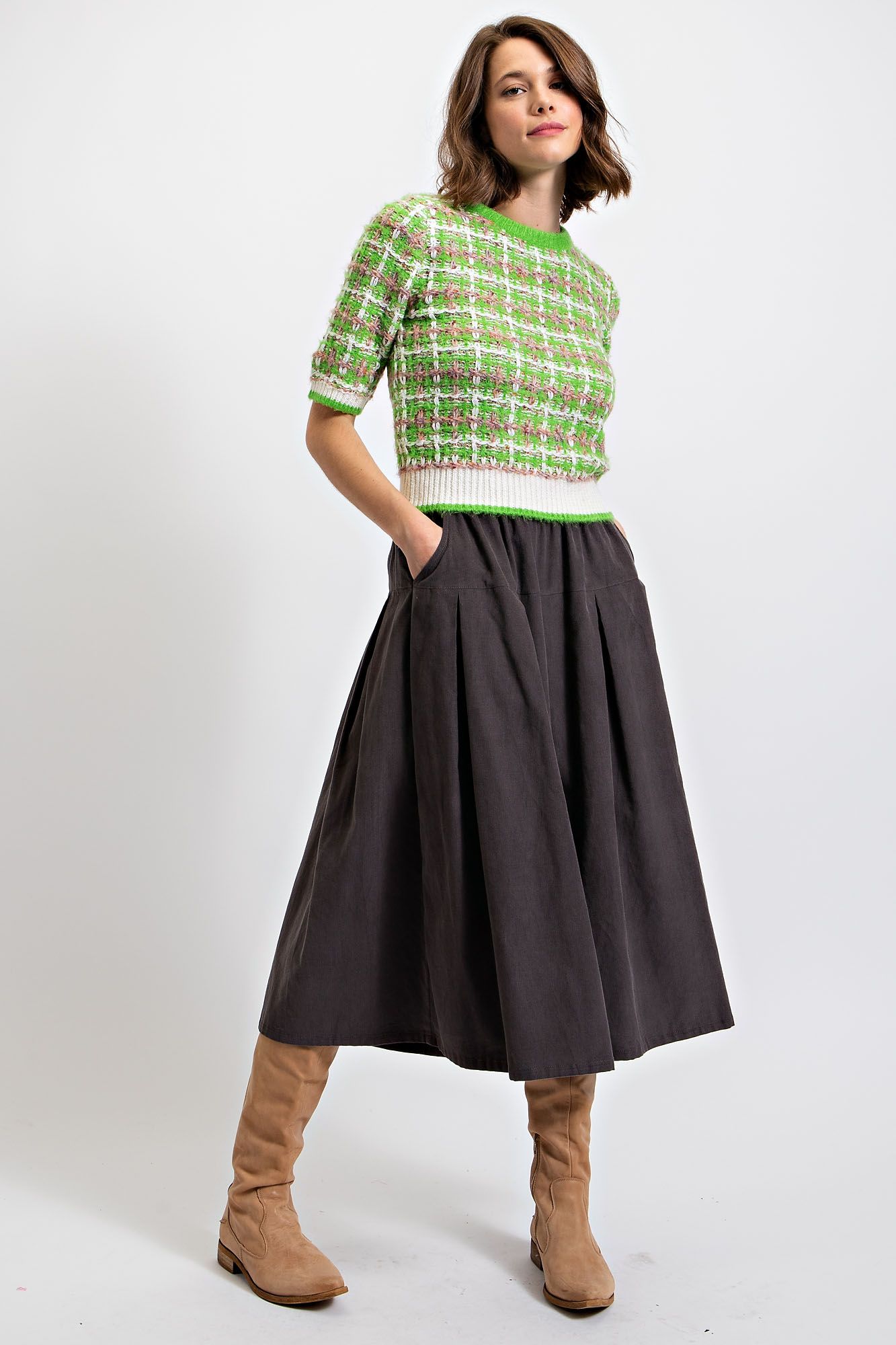 Corduroy Wide Leg Crop Pants in Ash