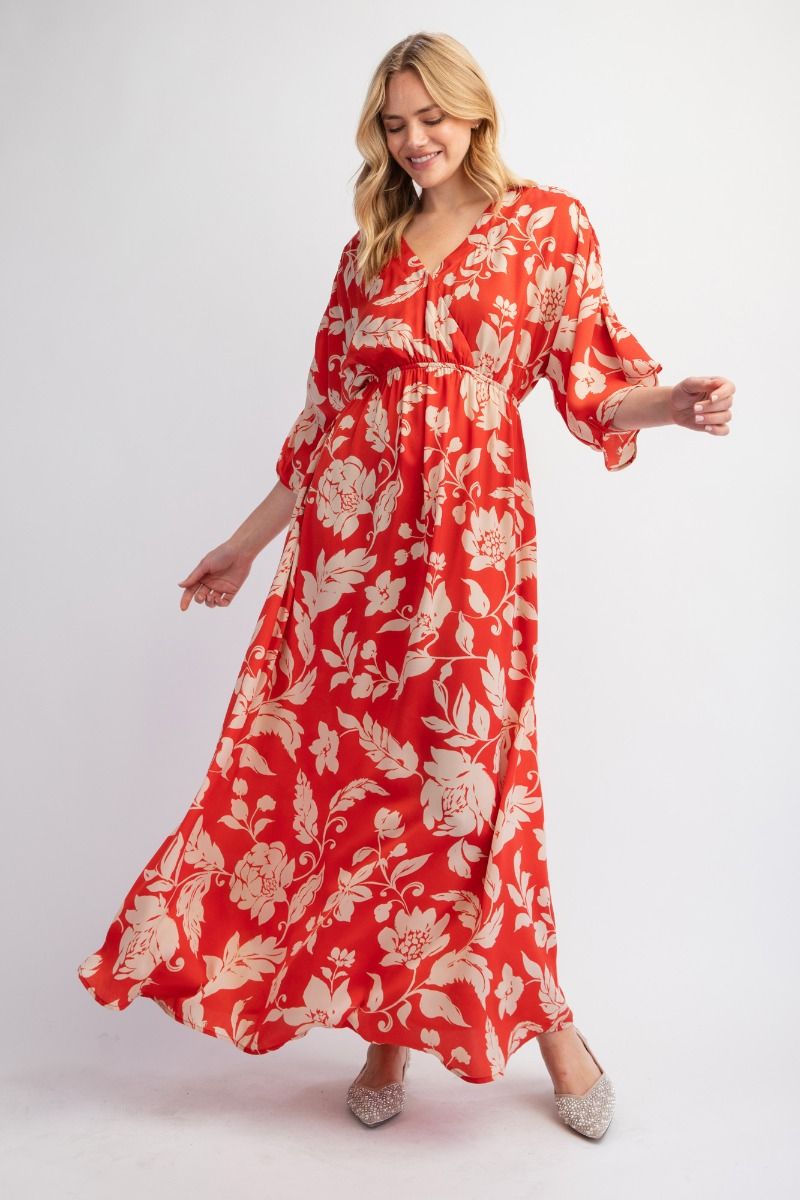 Printed Satin Maxi Dress