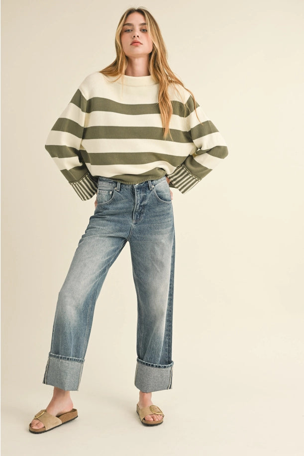 Straight Leg Cuffed Hem Denim by Miou Muse
