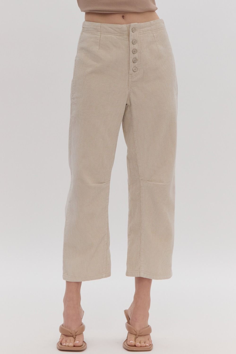 Corduroy Barrel Mid-Rise Jeans in Sand