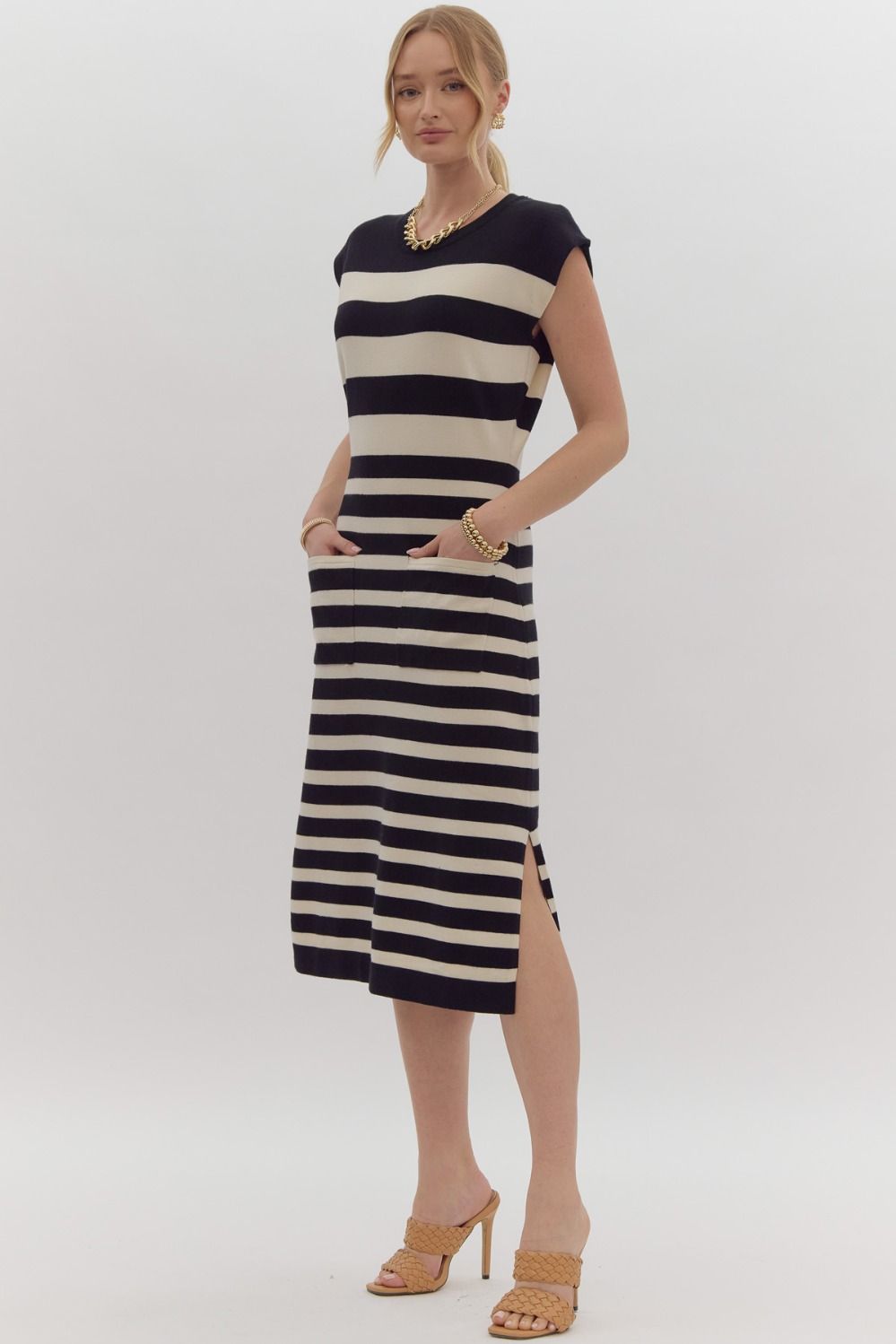 Striped Sleeveless Midi Dress