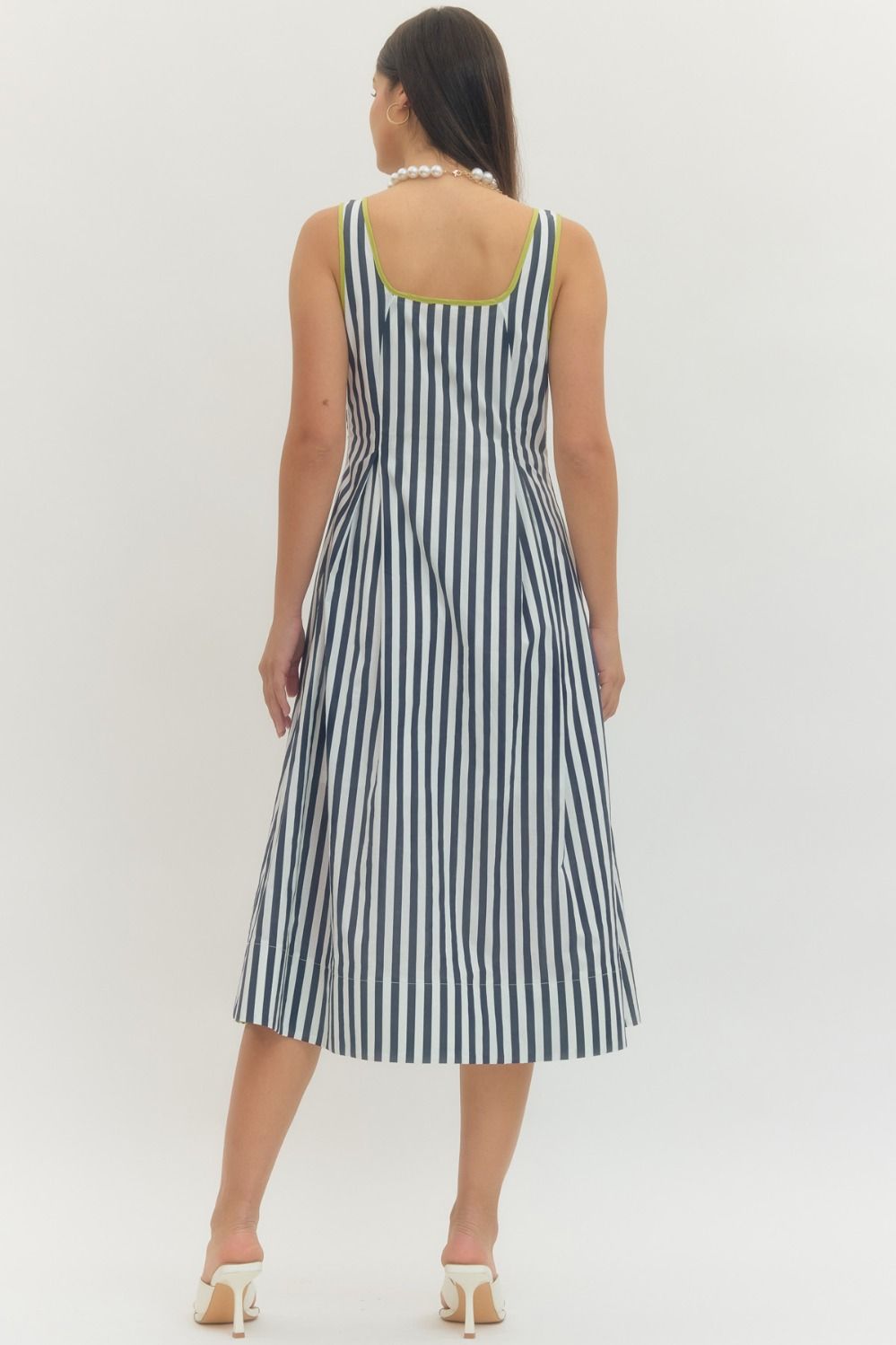 Stripe Sleeveless Midi Dress in Navy