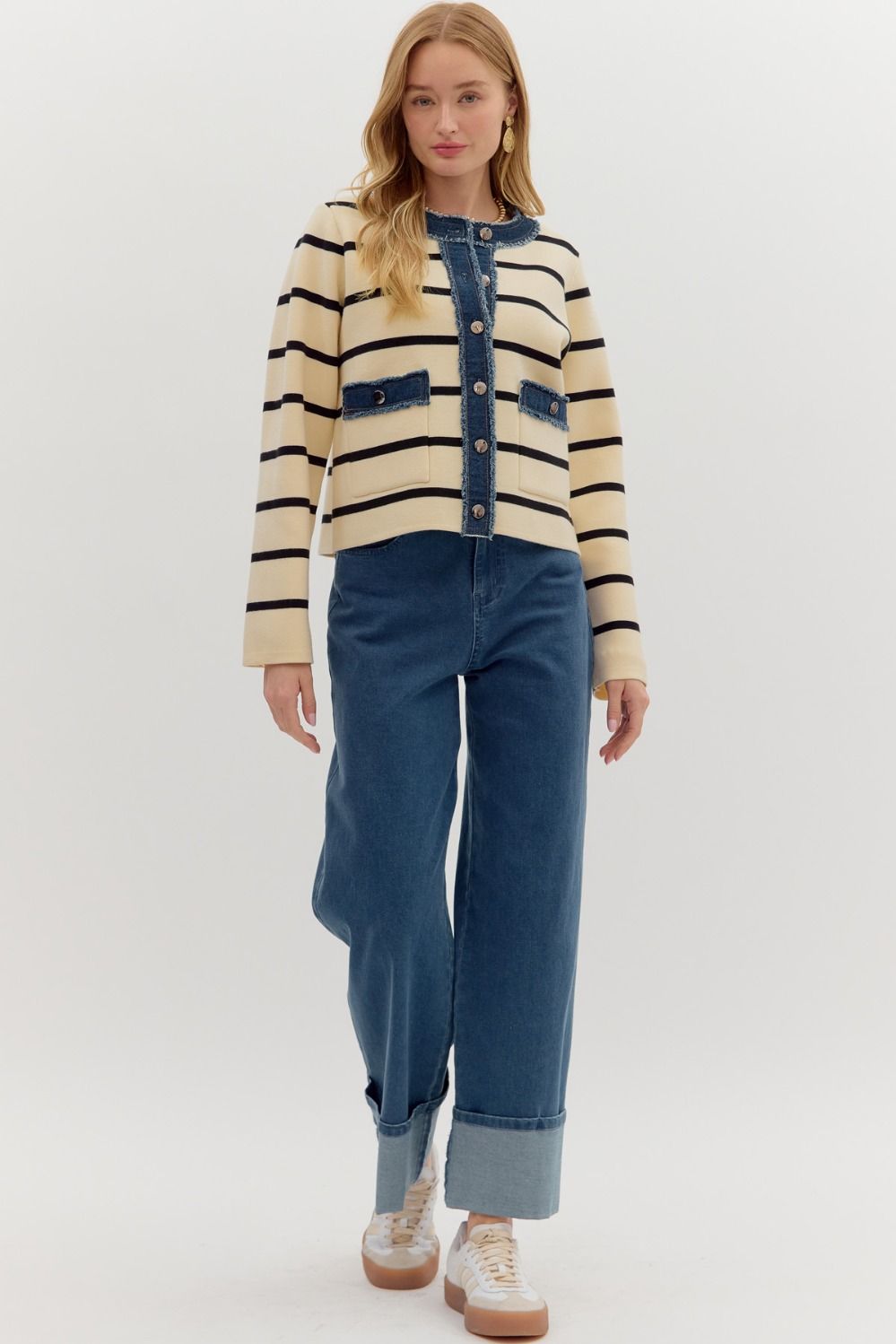 Stripe Denim Cardigan