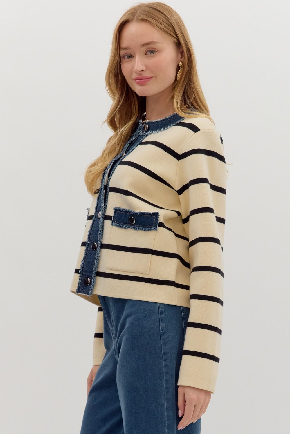 Stripe Denim Cardigan