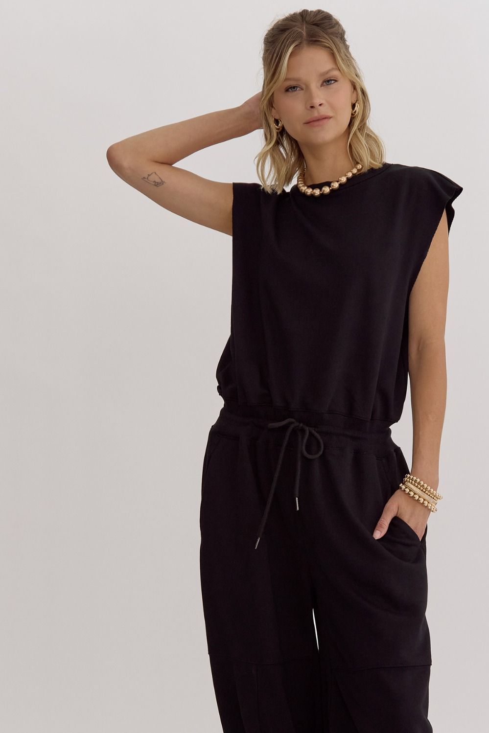 Short Sleeve Jogger Jumpsuit in Black