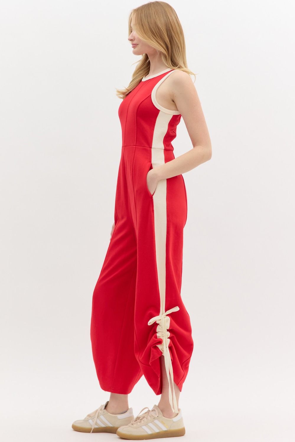 Terry Sleeveless Jumpsuit in Red