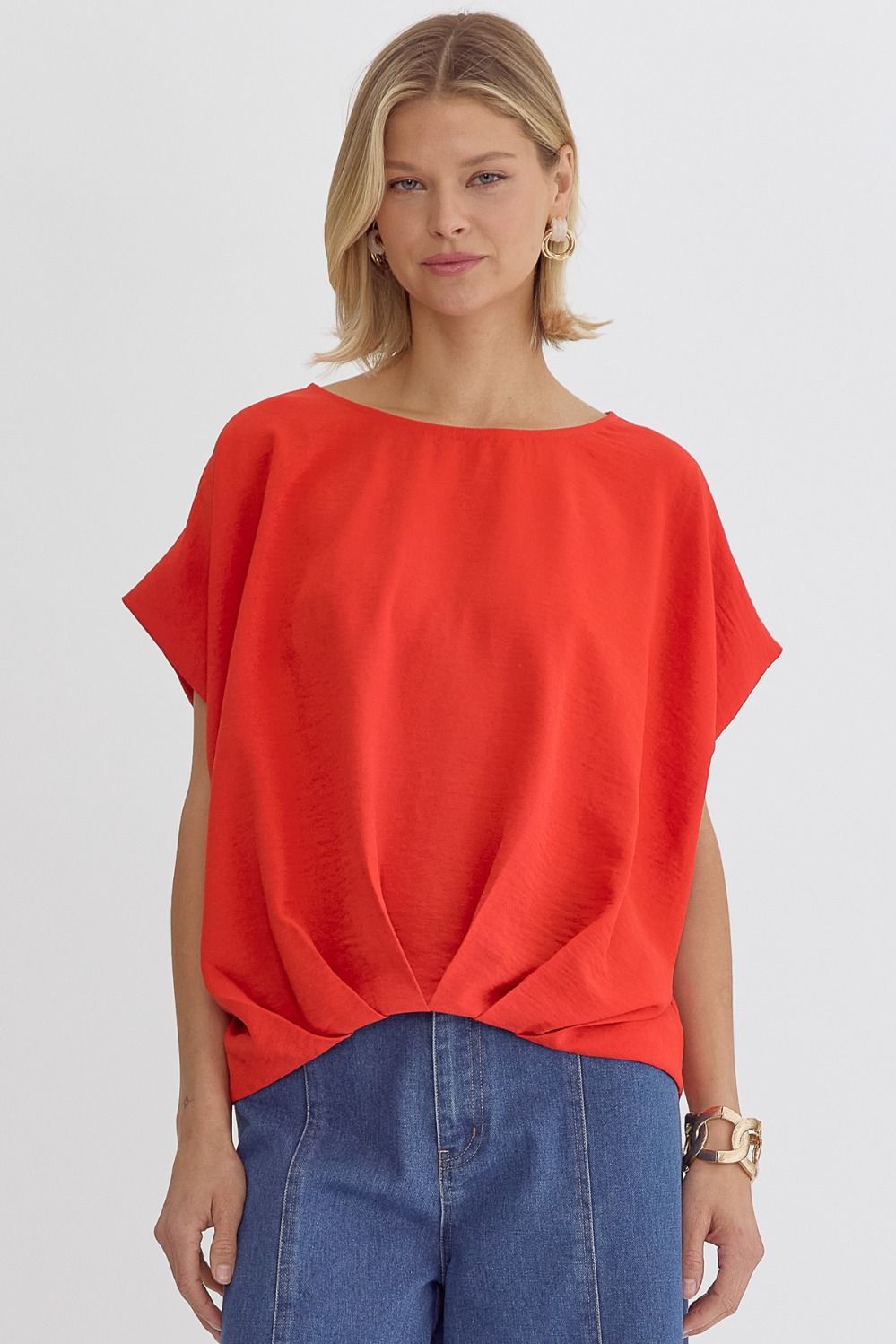 Detailed Hem Blouse in Tomato