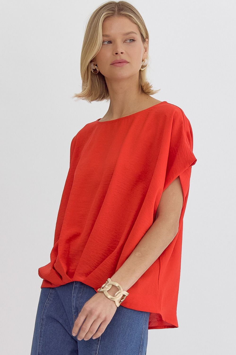 Detailed Hem Blouse in Tomato