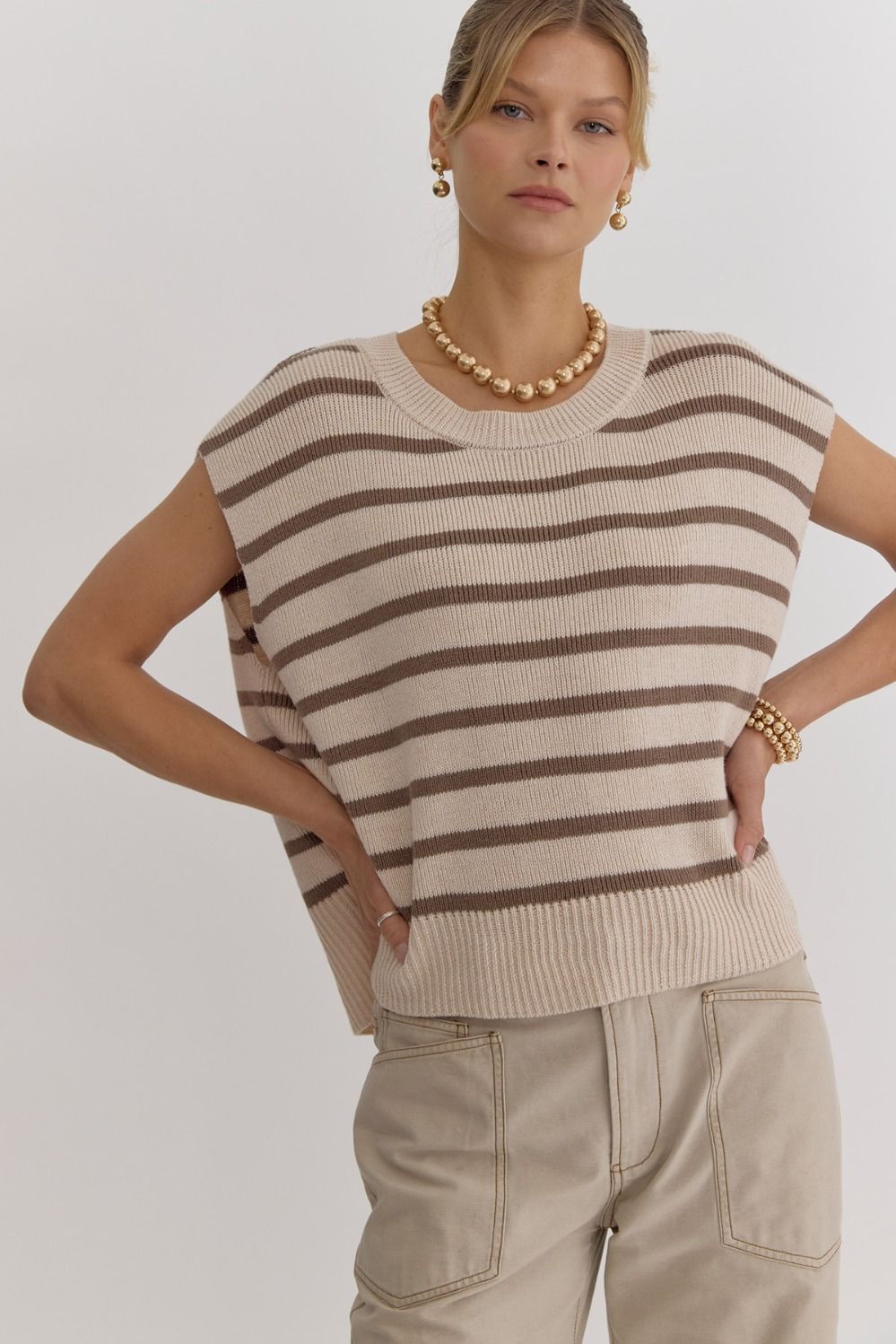 Stripe Knit Top in Oatmeal