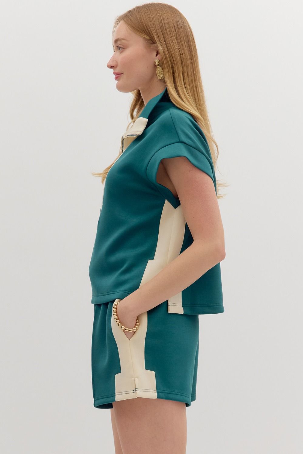 Zip Up Casual Set in Teal