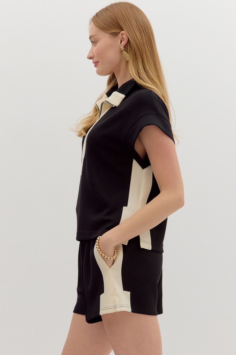 Zip Up Casual Set in Black