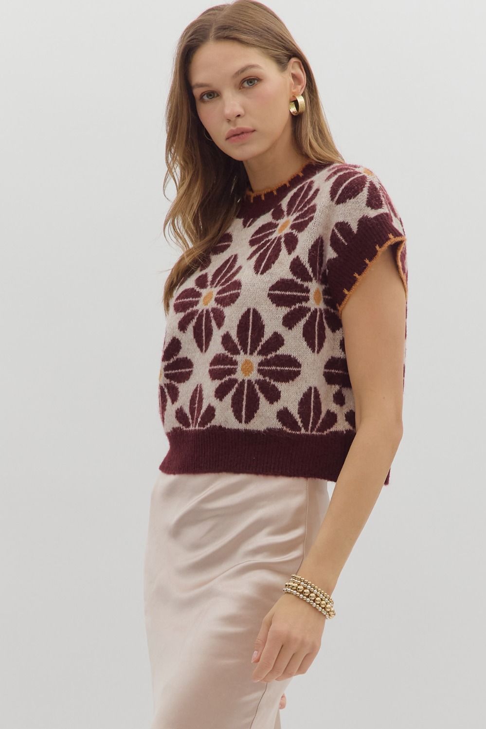 Floral Pullover in Wine