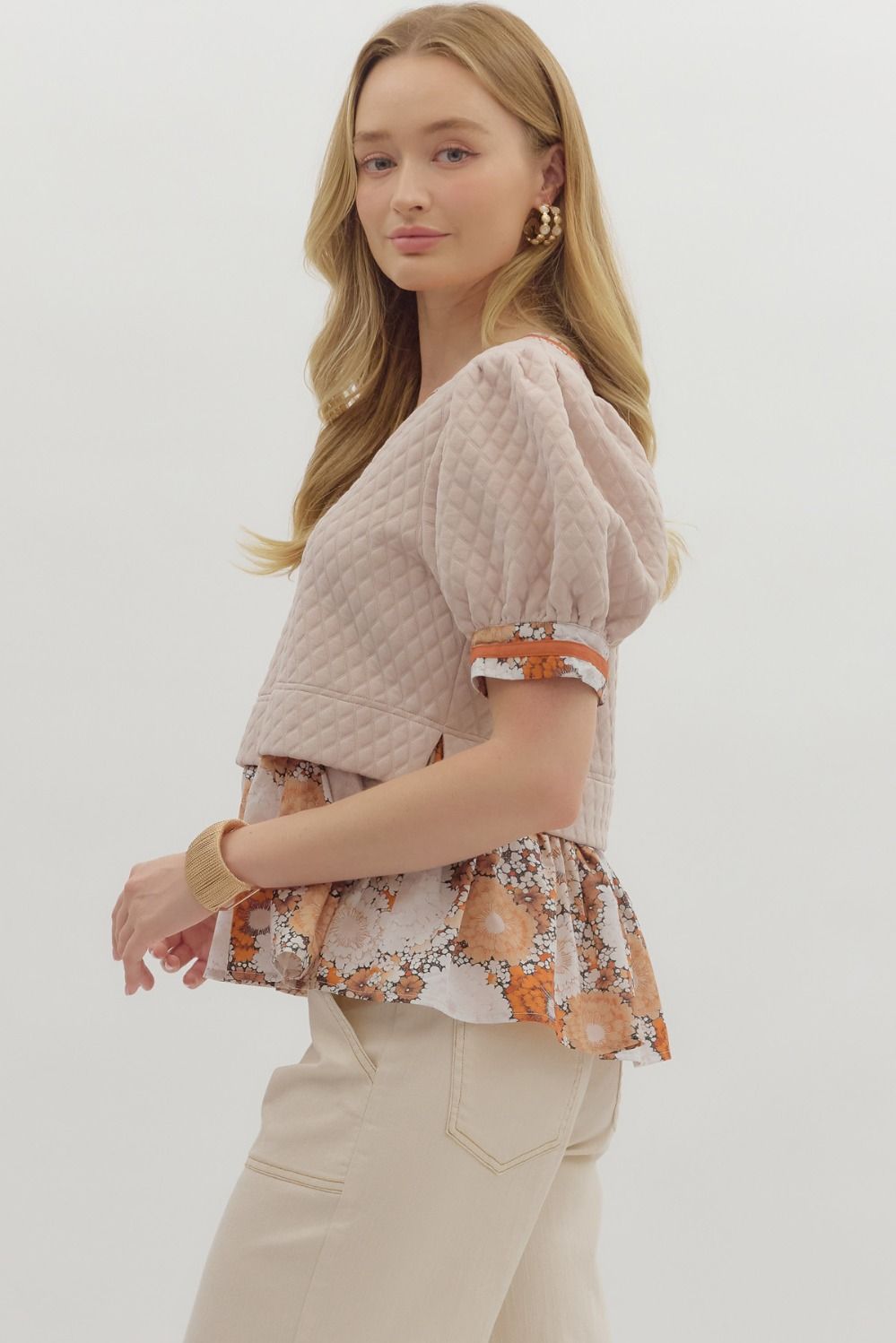 Textured Puff Sleeve Floral Top