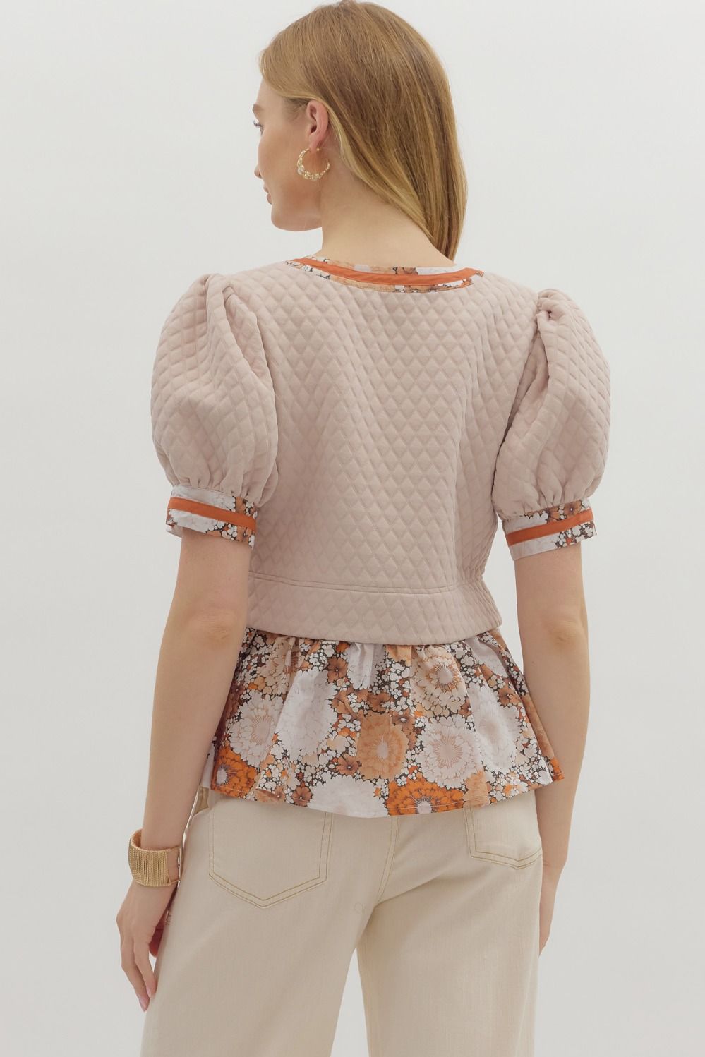 Textured Puff Sleeve Floral Top
