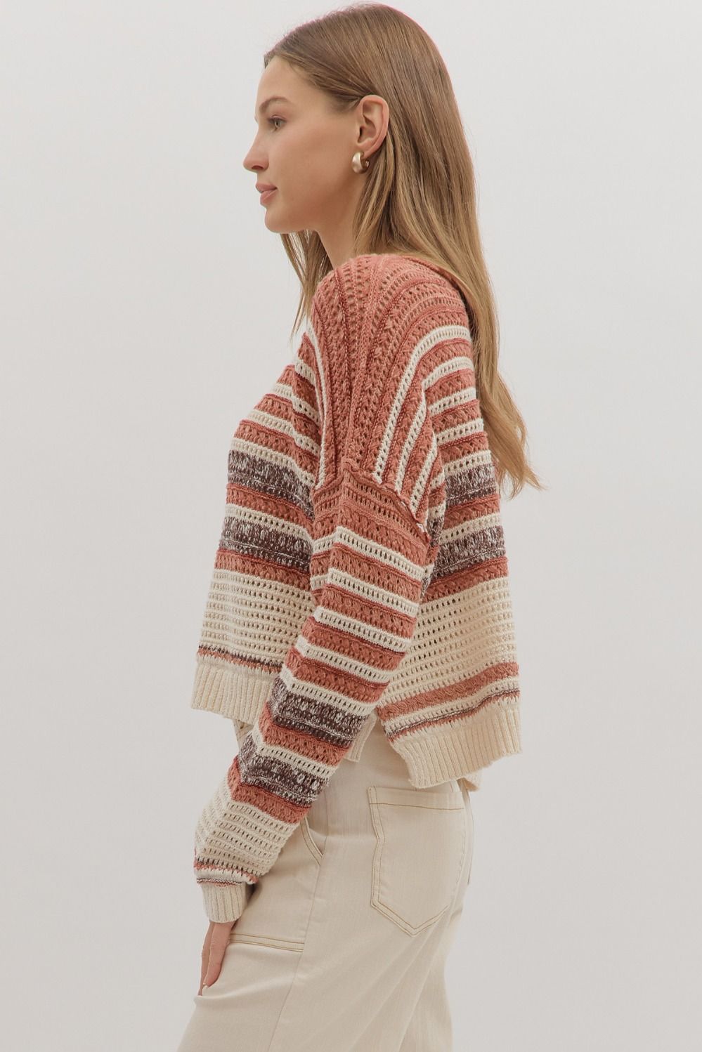 Multi Stripe Sweater in Brick