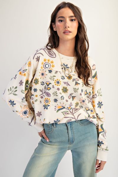 Mineral Washed Terry Pullover in Ecru