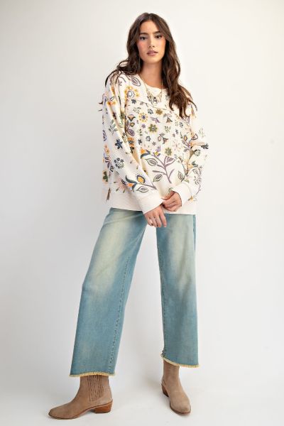 Mineral Washed Terry Pullover in Ecru