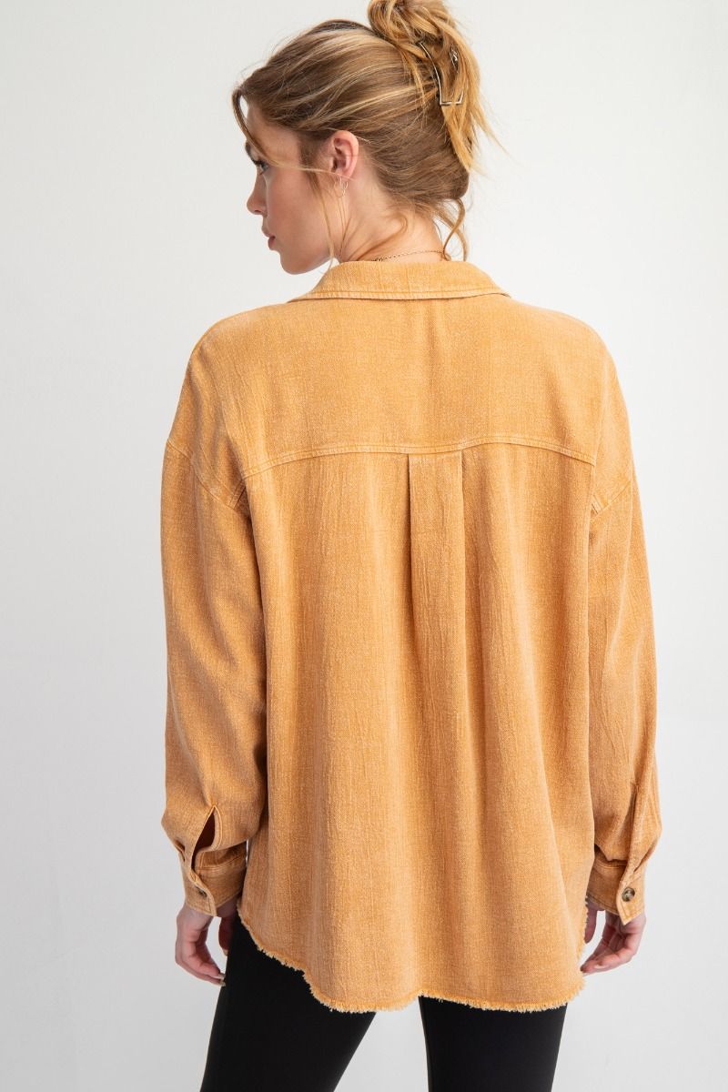 Mineral Washed Button-Down Shirt in Camel